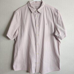 AllSaints Shirt Mens 2XL Light Pink Huntingdon Short Sleeve Button Up Ramskull